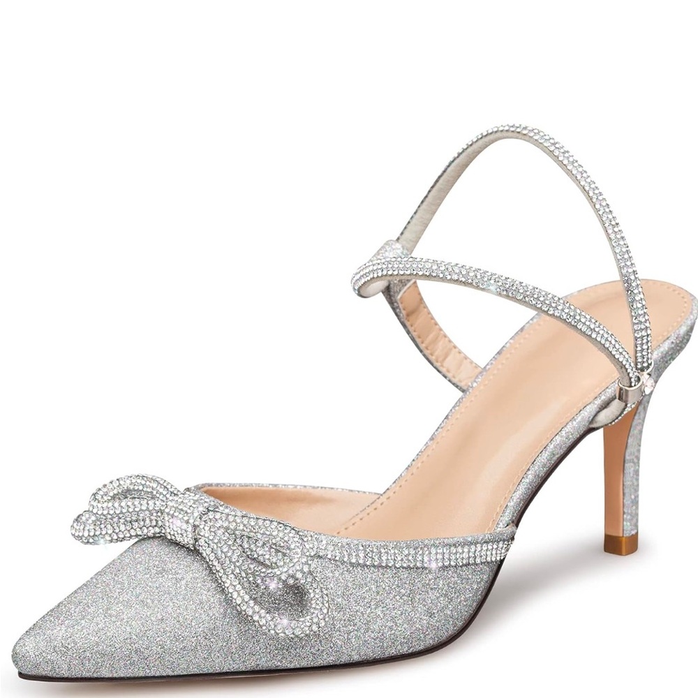 Comfort Sparkly Bow Heels silver